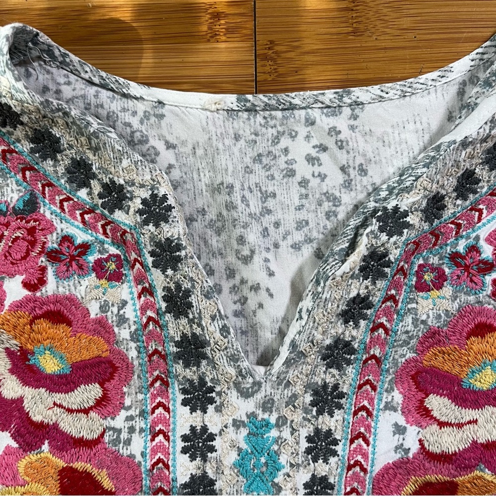 Savanna Jane Multicolor Floral Embroidered Rayon Bell Sleeve Blouse - Picture 4 of 9